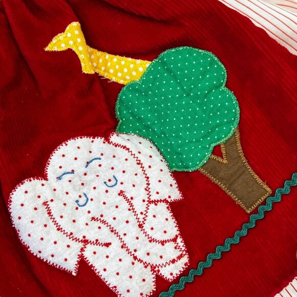 Vintage Zoo Animals Elephant Pinafore Corduroy Dress 12 Months Baby Girls Red - Picture 4 of 10